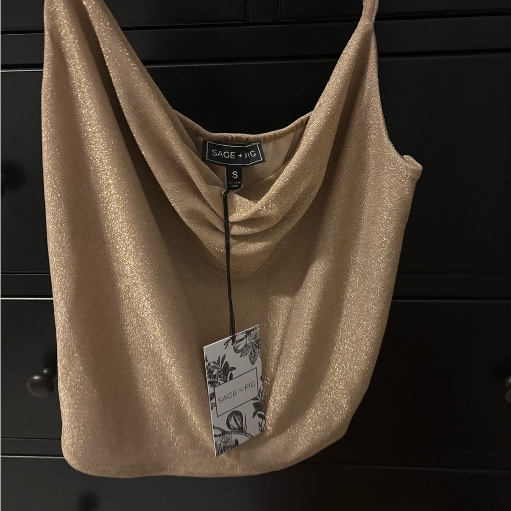 NWT Sage + Fig BUNDLE! Set of 3 Glitter Cowl-Neck Camisole Tops Red/Gold/Silver - Picture 2 of 15